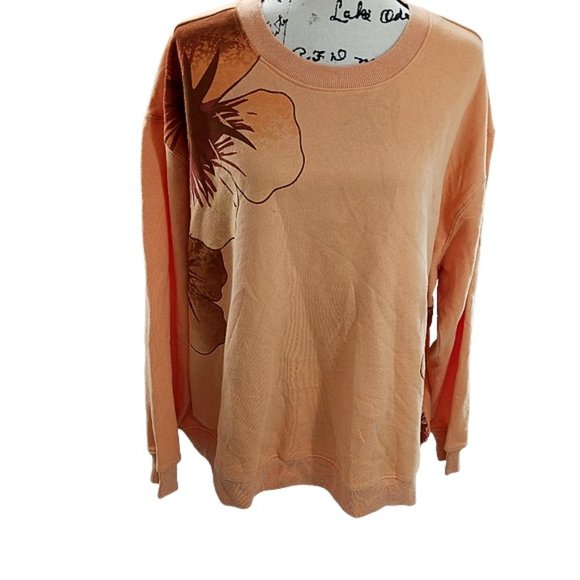 WILD Fable Peach Orange Floral Oversized Sweatshirt Tropical Warm Cozy Unisex - Picture 2 of 6